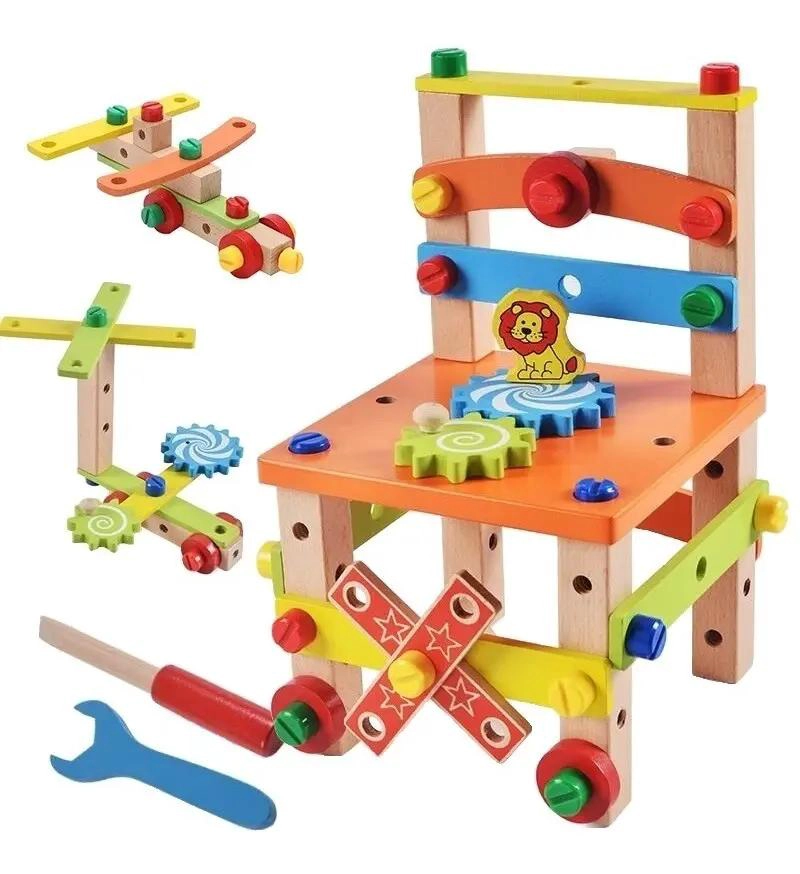 JUGUETE DIDACTICO DE MADERA PARA NIÑOS CON SILLAS Y VEHICULOS - 9