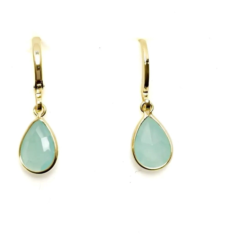 AROS DE ARGOLLA CON GOTA DE CALCEDONIA VERDE ENCHAPADOS EN ORO 18K - 1