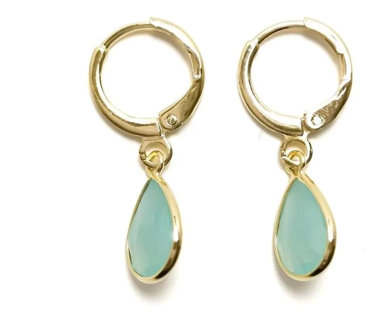 AROS DE ARGOLLA CON GOTA DE CALCEDONIA VERDE ENCHAPADOS EN ORO 18K - 2