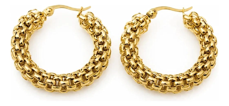AROS DORADOS DE ACERO INOXIDABLE CON DISEÑO TRENZADO - 1