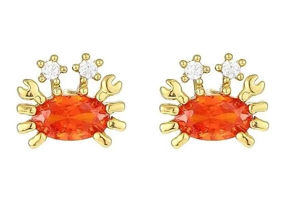 MINI AROS CON DISEÑO DE JAIBA EN BAÑO DE ORO 18K PARA MUJER - 1