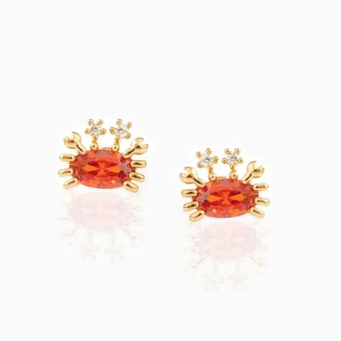 MINI AROS CON DISEÑO DE JAIBA EN BAÑO DE ORO 18K PARA MUJER - 2