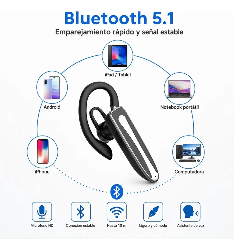 AUDIFONO BLUETOOTH INALAMBRICO CON MICROFONO Y RESISTENCIA IPX5 - 3