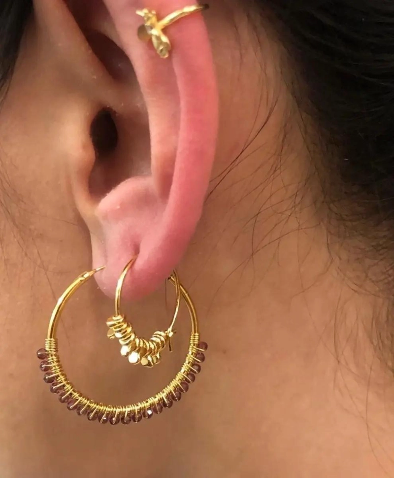 AROS ARGOLLA MOSTACILLAS EN PLATA 925 CON BAÑO DE ORO 18K - 2