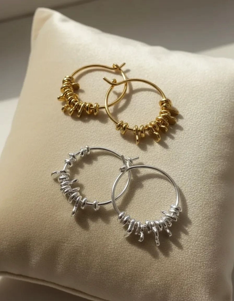 AROS ARGOLLA MOSTACILLAS EN PLATA 925 CON BAÑO DE ORO 18K - 4