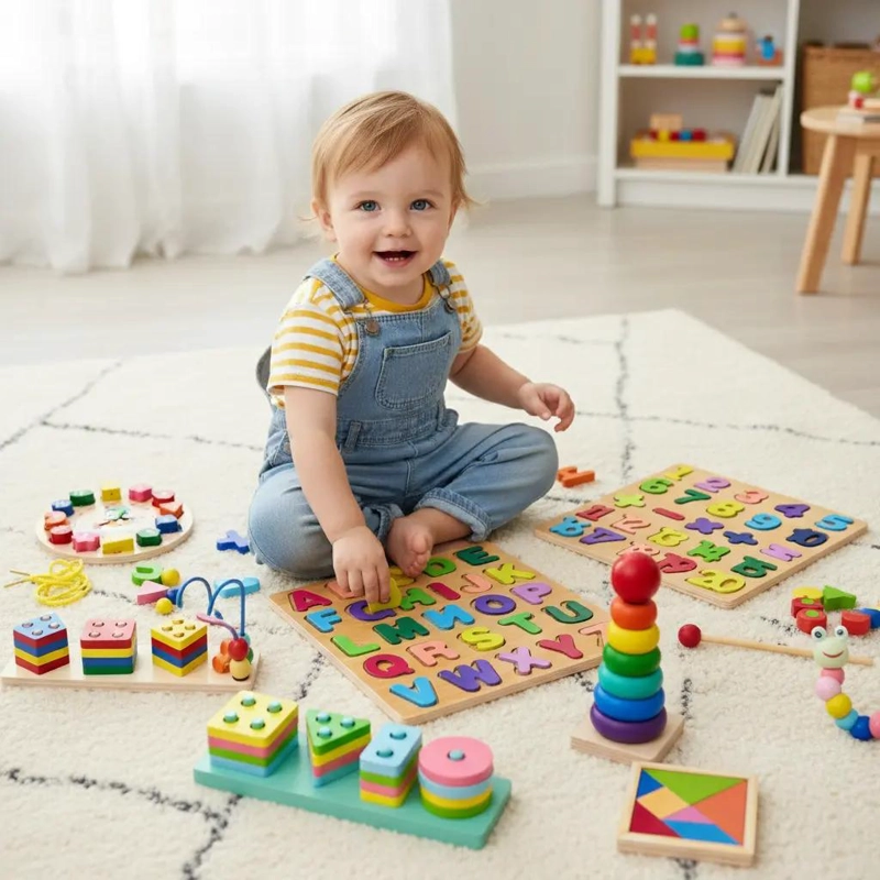 SET DE 10 JUGUETES DIDACTICOS DE MADERA PARA APRENDIZAJE INFANTIL - 9