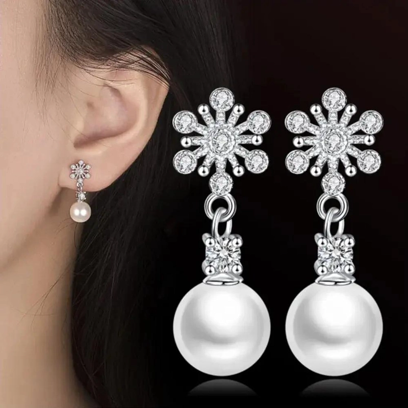 PENDIENTES DE PLATA 925 CON PERLAS Y ZIRCONIA PARA MUJER - 4