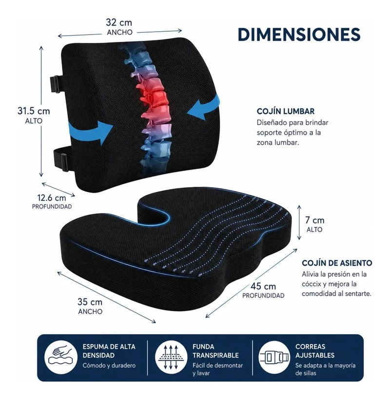 COJIN ERGONOMICO PARA ASIENTO Y RESPALDO LUMBAR - 2
