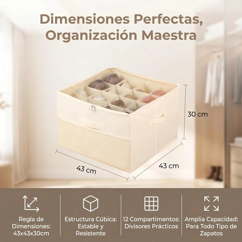 ORGANIZADOR MULTIUSO PARA ZAPATOS CON DIVISORES BEIGE - 2