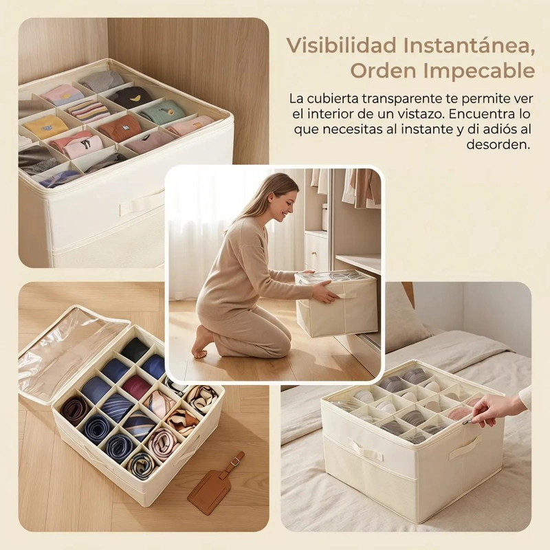 ORGANIZADOR MULTIUSO PARA ZAPATOS CON DIVISORES BEIGE - 4