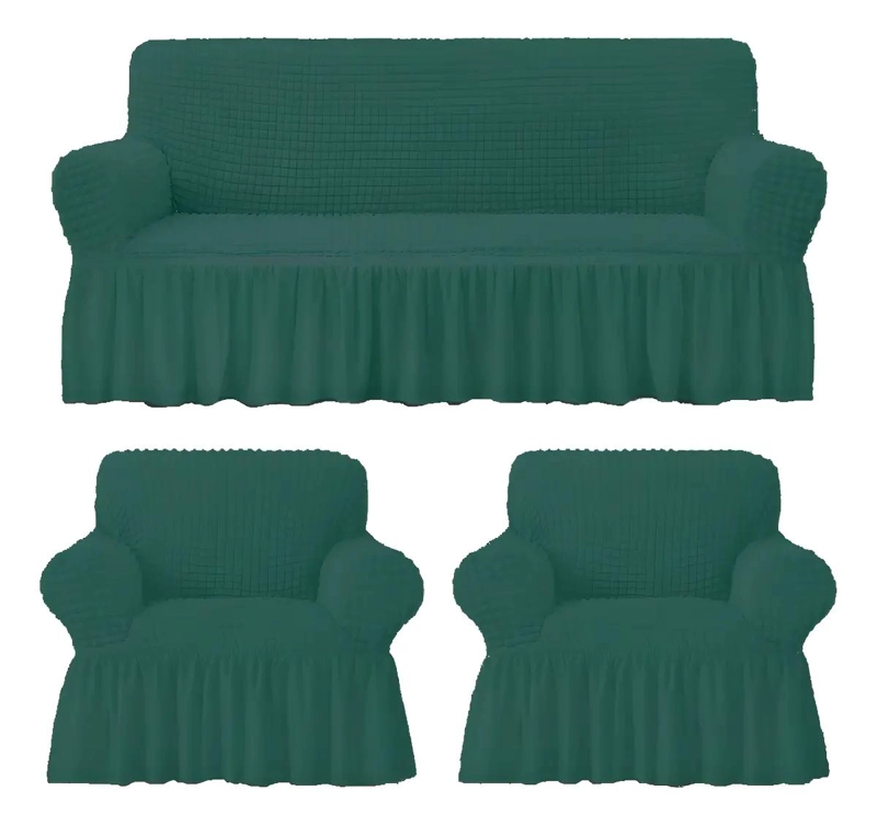 FUNDA PARA SOFA 3 CUERPOS Y SILLONES INDIVIDUALES DE ALGODON TURCO COLOR TURQUES - 1