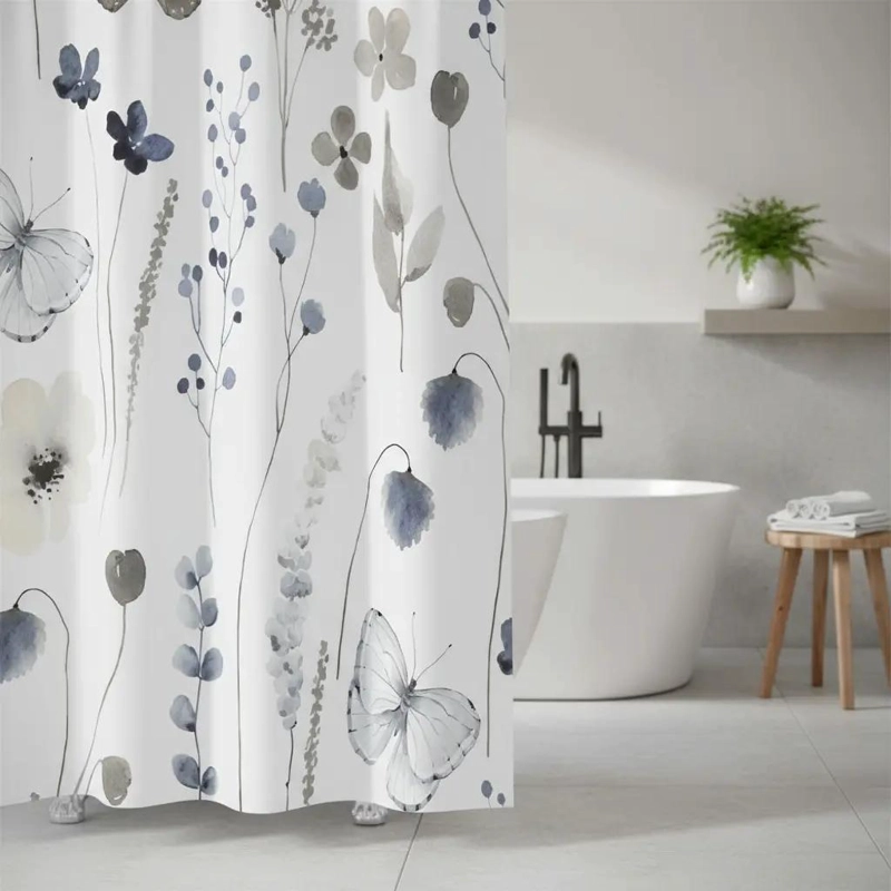 CORTINA DE BAÑO IMPERMEABLE 180X180 CM CON ARGOLLAS - 1