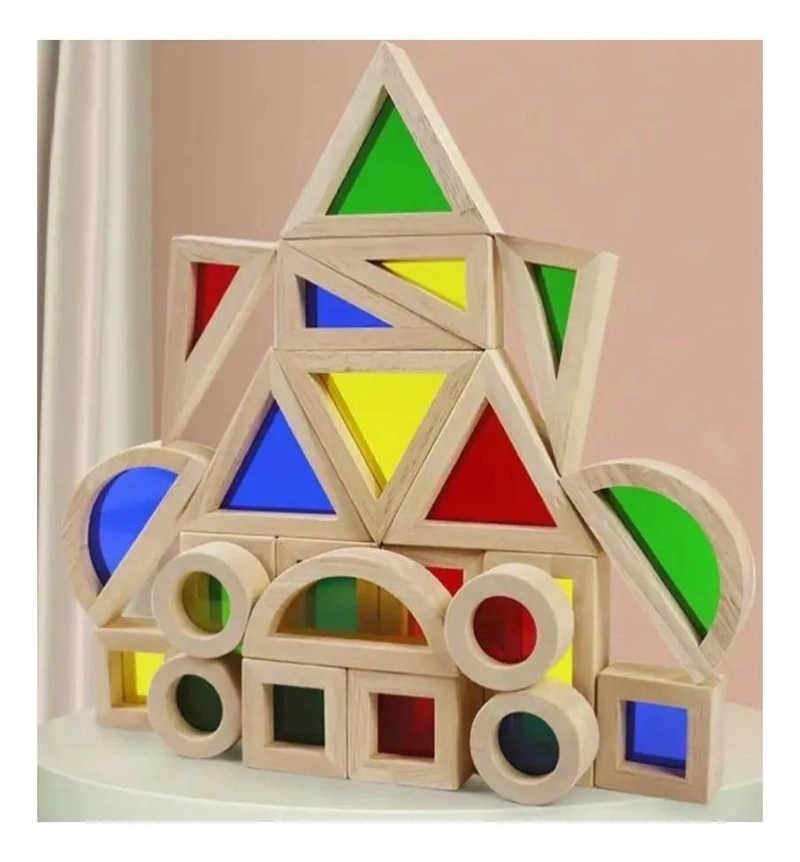 JUEGO DE BLOQUES DE MADERA PARA CONSTRUCCION DIDACTICA 24 PIEZAS - 2