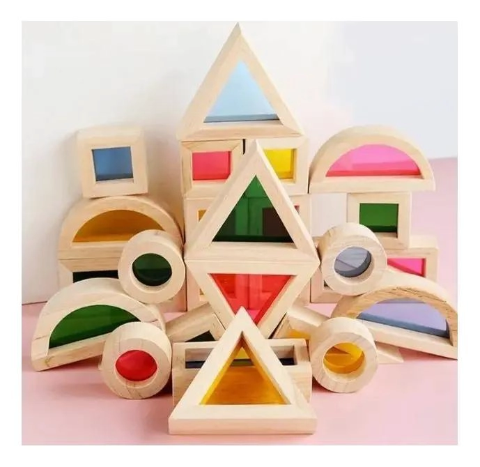 JUEGO DE BLOQUES DE MADERA PARA CONSTRUCCION DIDACTICA 24 PIEZAS - 4