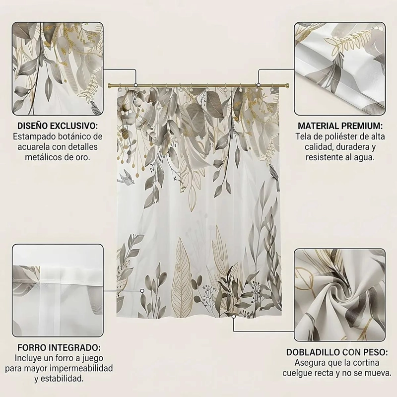 CORTINA DE BAÑO CON FORRO IMPERMEABLE 180X180 CM - 5