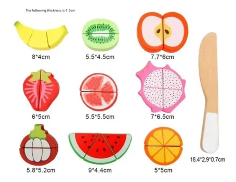 CORTA FRUTAS Y VERDURAS DE MADERA JUGUETE DIDACTICO 14 PIEZAS - 9
