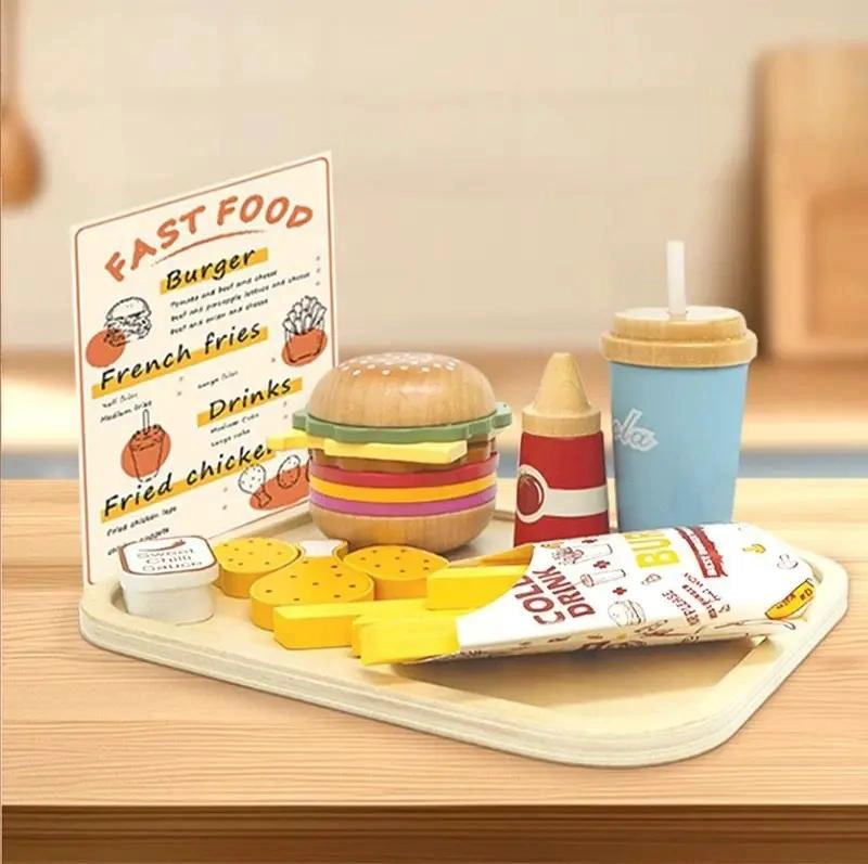 JUEGO DIDACTICO DE HAMBURGUESAS DE MADERA PARA NIÑOS - 1