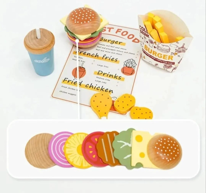 JUEGO DIDACTICO DE HAMBURGUESAS DE MADERA PARA NIÑOS - 2