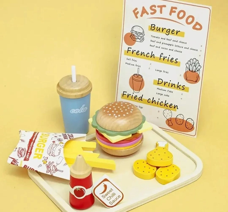 JUEGO DIDACTICO DE HAMBURGUESAS DE MADERA PARA NIÑOS - 5