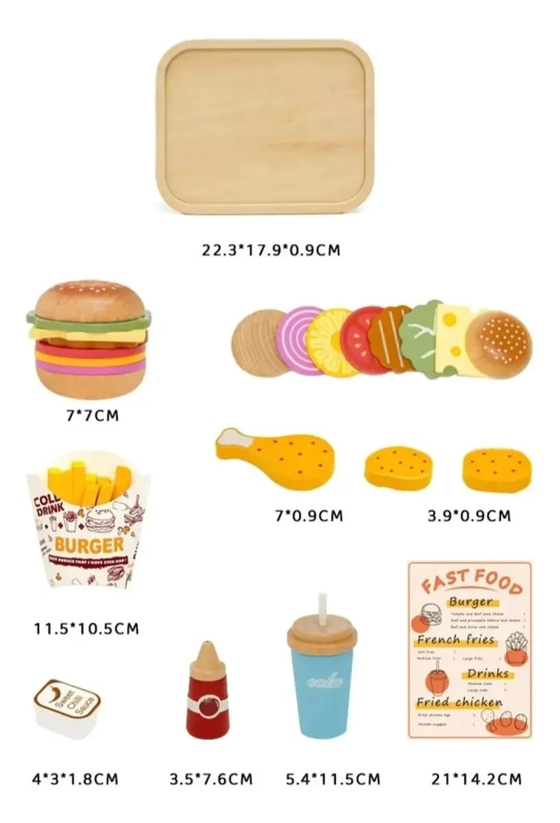 JUEGO DIDACTICO DE HAMBURGUESAS DE MADERA PARA NIÑOS - 6