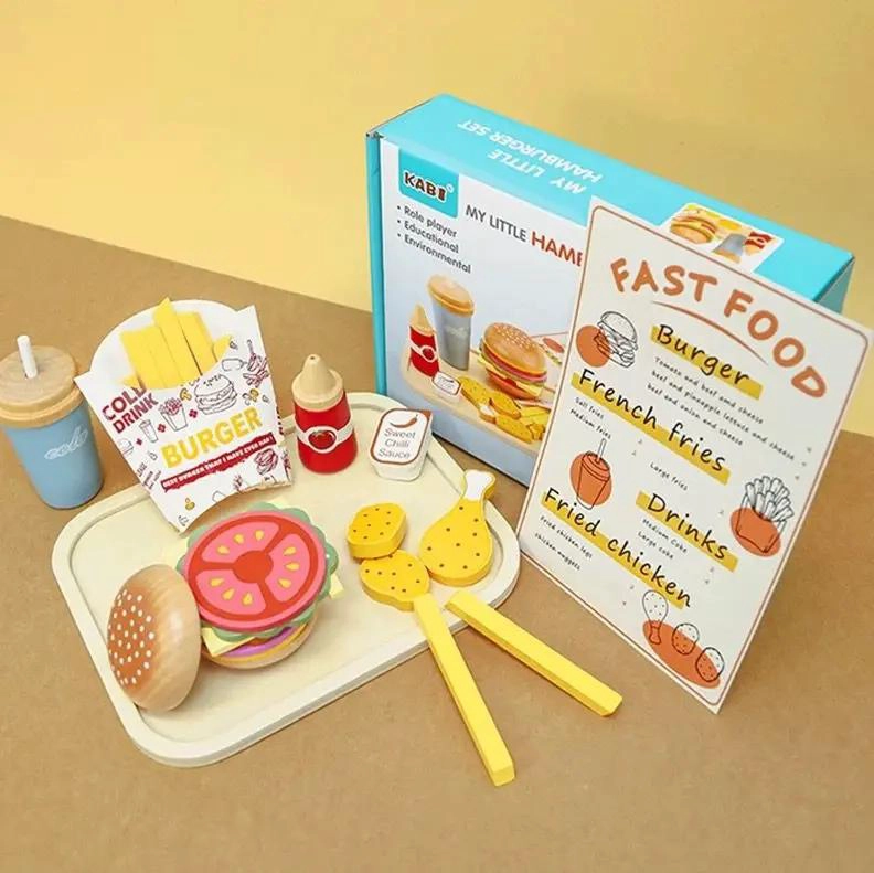 JUEGO DIDACTICO DE HAMBURGUESAS DE MADERA PARA NIÑOS - 7