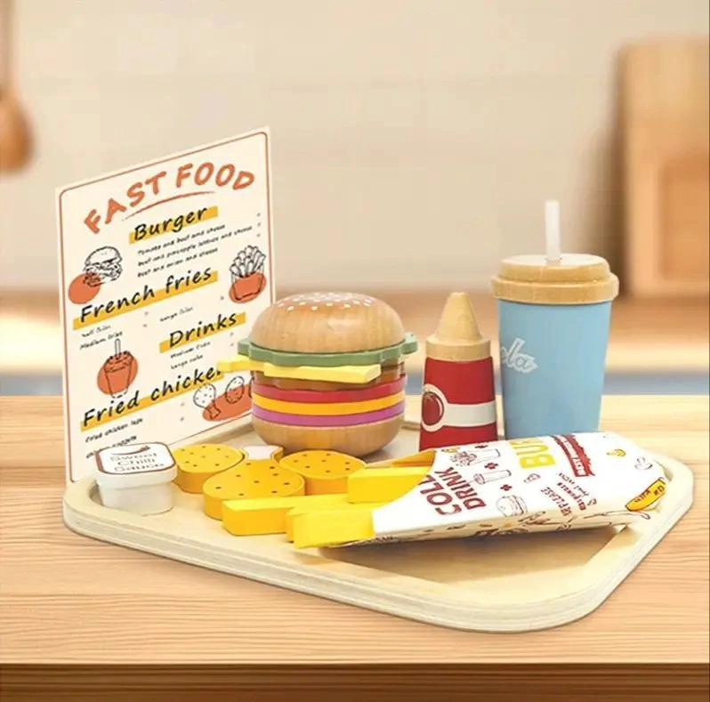 JUEGO DIDACTICO DE HAMBURGUESAS DE MADERA PARA NIÑOS - 8