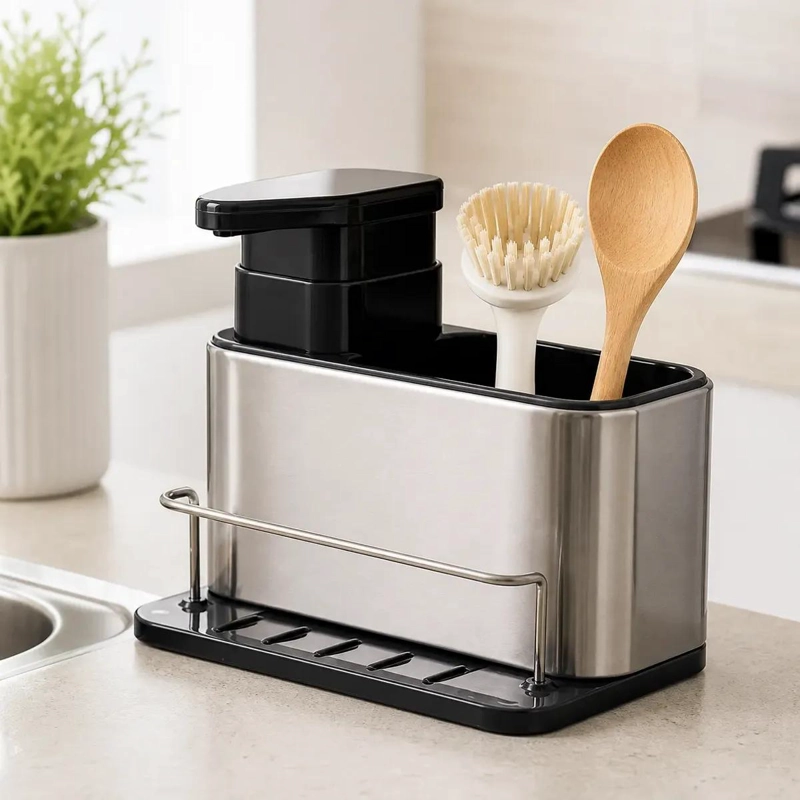 ORGANIZADOR DE COCINA ACERO INOXIDABLE CON DISPENSADOR - 1