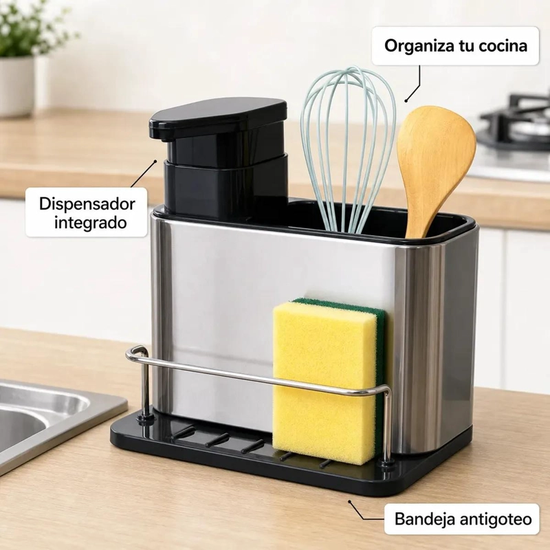 ORGANIZADOR DE COCINA ACERO INOXIDABLE CON DISPENSADOR - 4