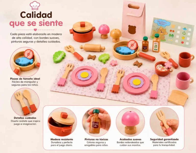 SET INFANTIL DE MADERA 30 PIEZAS PARA COCINAR Y SERVIR - 5