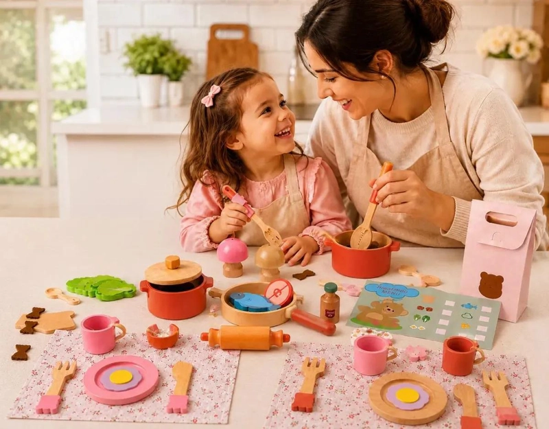 SET INFANTIL DE MADERA 30 PIEZAS PARA COCINAR Y SERVIR - 6