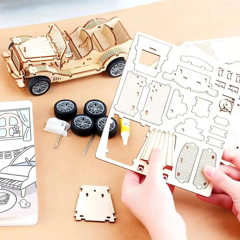 PUZZLE 3D AUTO RETRO DE MADERA CON MOTOR PULL BACK - 7