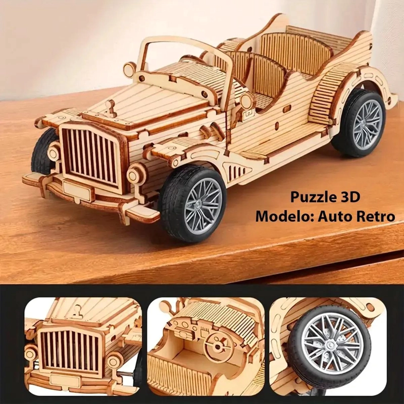 PUZZLE 3D AUTO RETRO DE MADERA CON MOTOR PULL BACK - 8