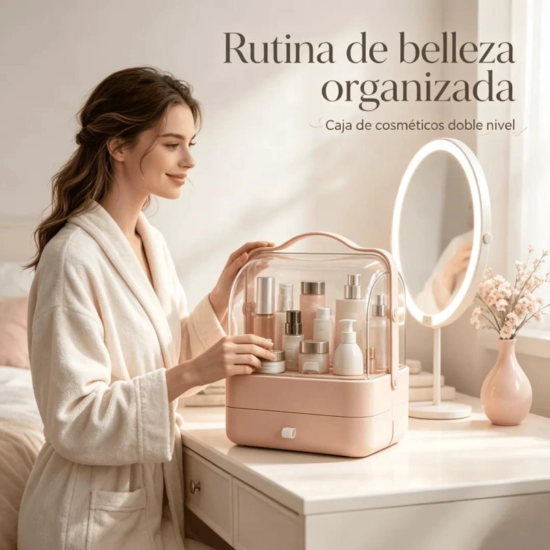 ORGANIZADOR DE MAQUILLAJE PORTATIL CON TAPA Y CAJON PRACTICO - 3