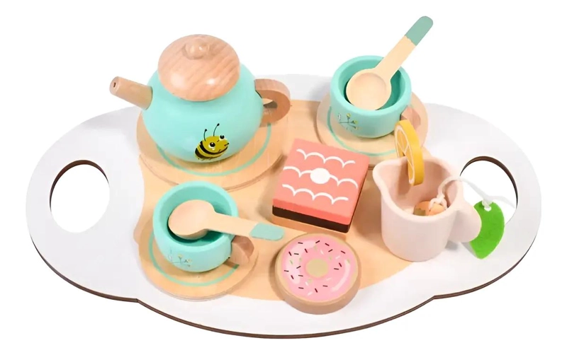 JUEGO DE TAZAS DE TE  DE MADERA PARA NIÑOS DIDACTICO - 1