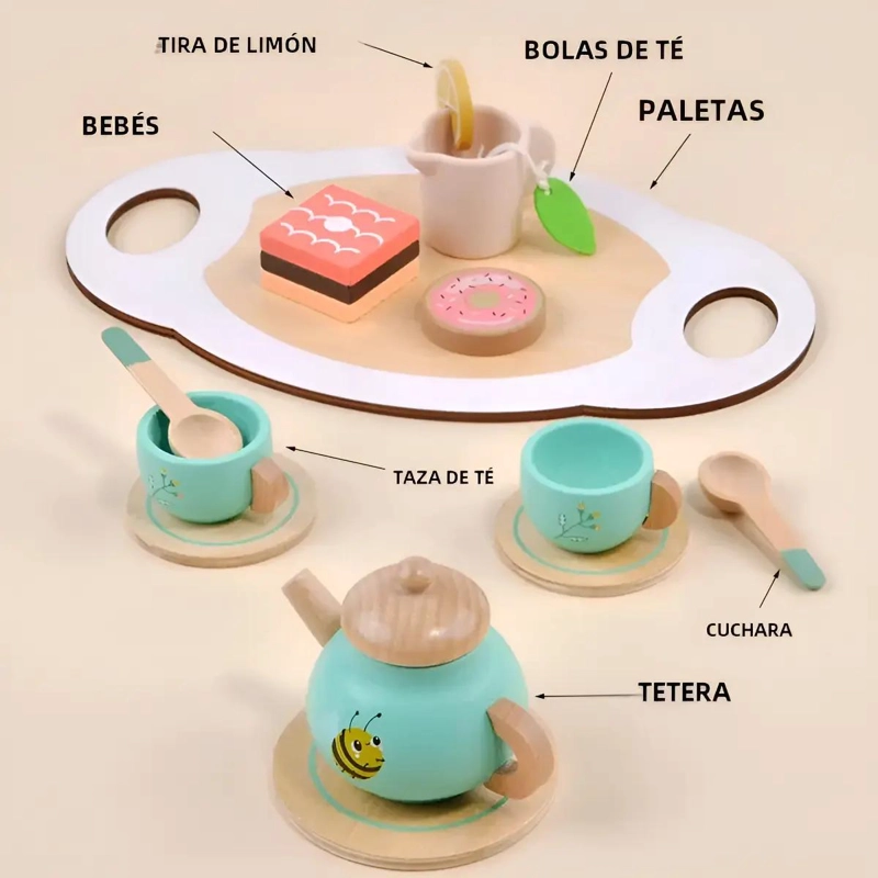 JUEGO DE TAZAS DE TE  DE MADERA PARA NIÑOS DIDACTICO - 2