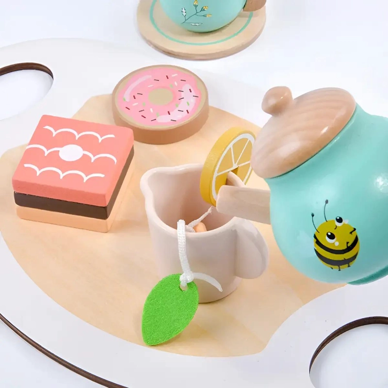 JUEGO DE TAZAS DE TE  DE MADERA PARA NIÑOS DIDACTICO - 3
