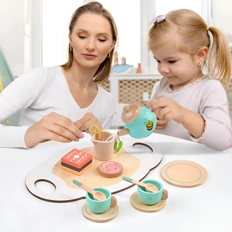 JUEGO DE TAZAS DE TE  DE MADERA PARA NIÑOS DIDACTICO - 5