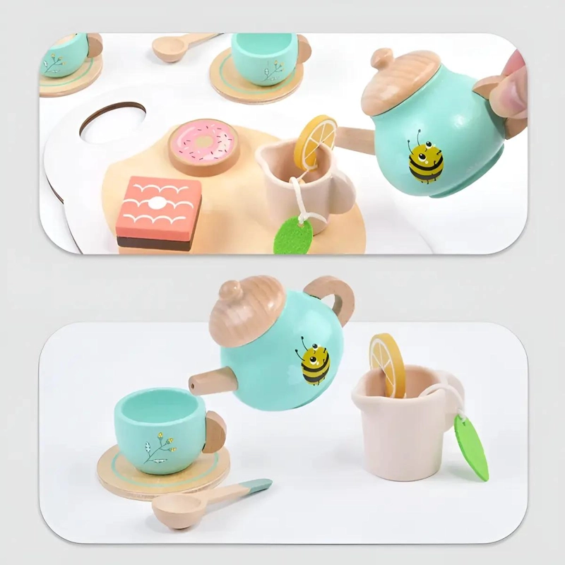 JUEGO DE TAZAS DE TE  DE MADERA PARA NIÑOS DIDACTICO - 6