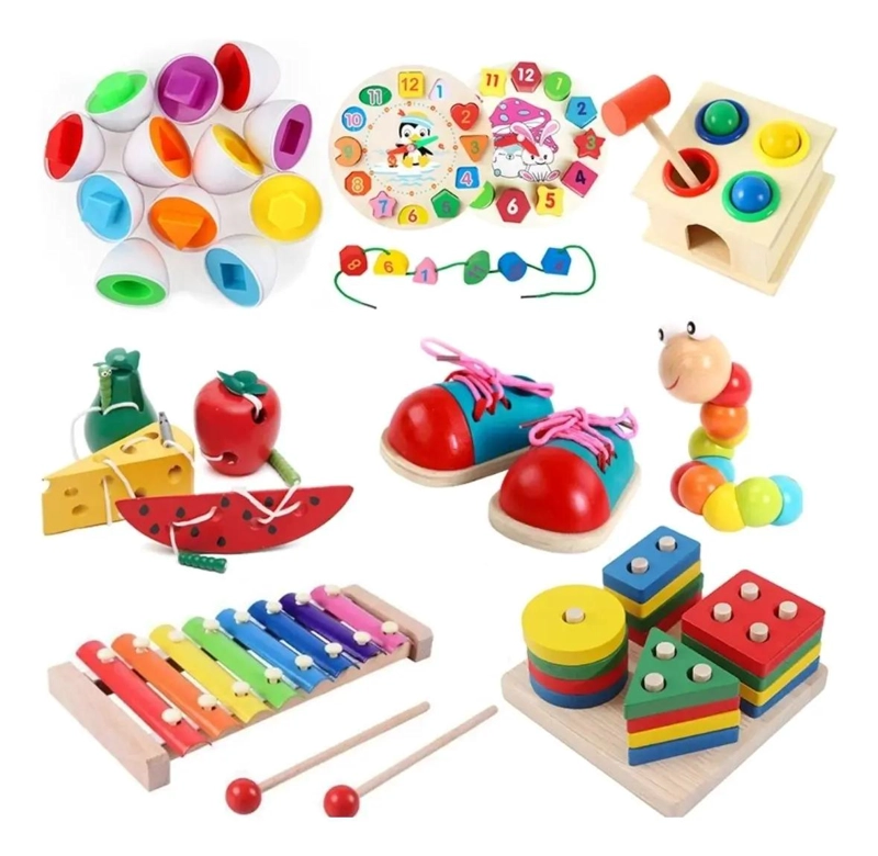 JUGUETE DIDACTICO DE MADERA CON 8 JUEGOS PARA NIÑOS - 1