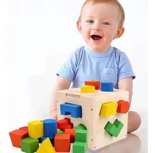 CUBO CLASIFICADOR DE FORMAS GEOME TRICAS DE MADERA PARA NIÑOS - 6