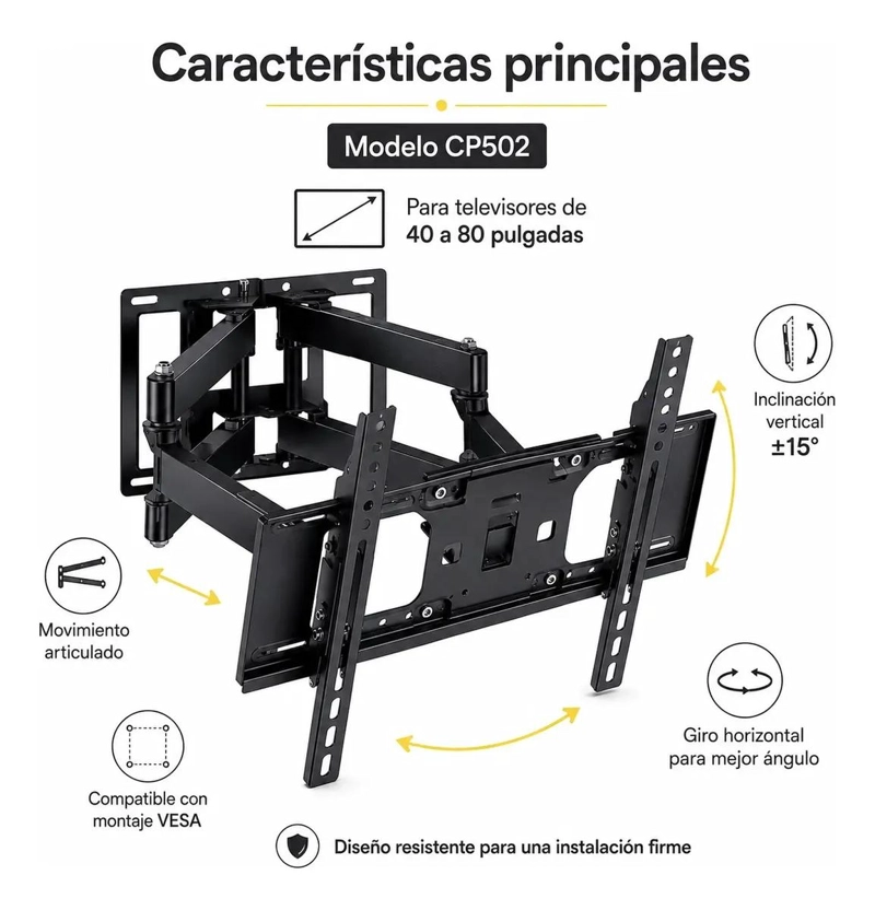 SOPORTE DE PARED ARTICULADO PARA TELEVISORES DE 40 A 80 PULGADAS - 3