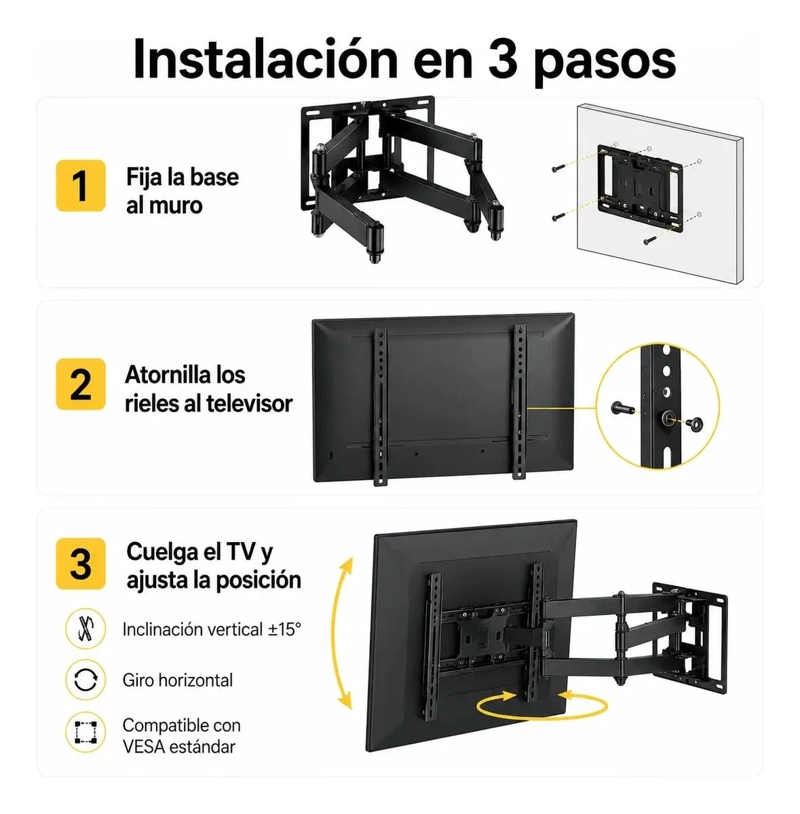 SOPORTE DE PARED ARTICULADO PARA TELEVISORES DE 40 A 80 PULGADAS - 7