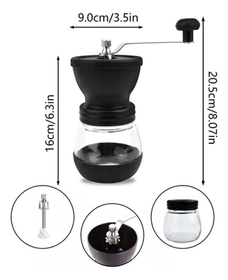 MOLINILLO MANUAL CON REBABA CERAMICA PARA CAFE  Y SEMILLAS CON FRASCOS DE VIDRIO - 5