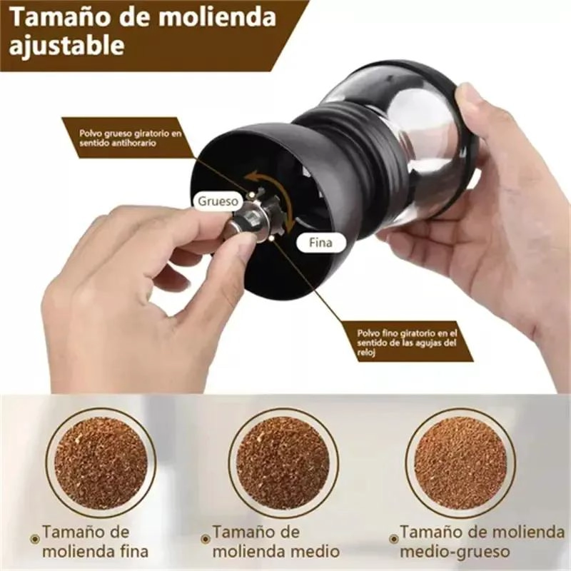 MOLINILLO MANUAL CON REBABA CERAMICA PARA CAFE  Y SEMILLAS CON FRASCOS DE VIDRIO - 6