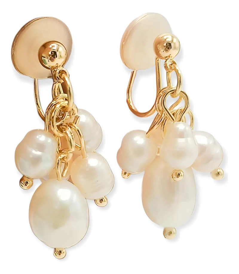 AROS COLGANTES SIN PERFORACION CON PERLAS BAÑADOS EN ORO - 1
