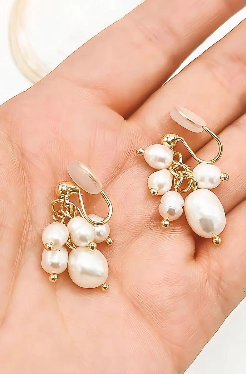 AROS COLGANTES SIN PERFORACION CON PERLAS BAÑADOS EN ORO - 4