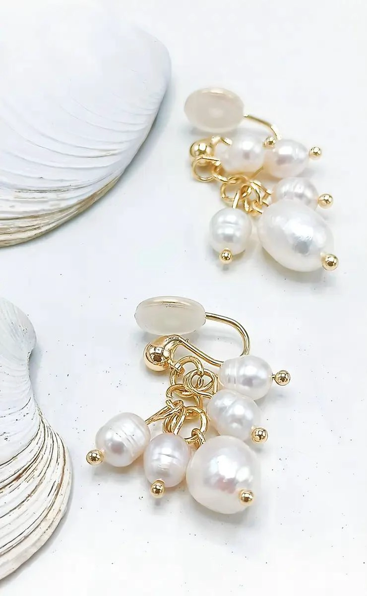 AROS COLGANTES SIN PERFORACION CON PERLAS BAÑADOS EN ORO - 5