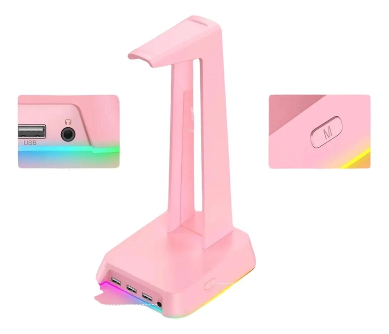 SOPORTE PARA AURICULARES RGB CON PUERTOS USB Y AUX - 3