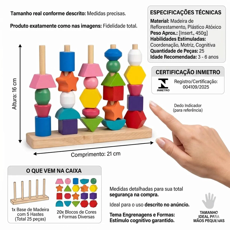 JUGUETE DE MADERA MONTESSORI PARA APILAR Y ALINEAR CON 25 PIEZAS - 2