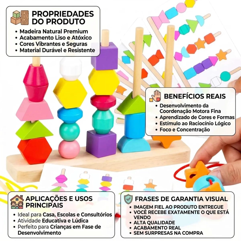 JUGUETE DE MADERA MONTESSORI PARA APILAR Y ALINEAR CON 25 PIEZAS - 4